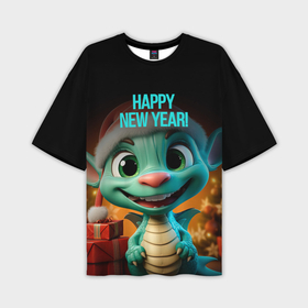 Мужская футболка oversize 3D с принтом Happy new year green  dragon в Курске,  |  | Тематика изображения на принте: 