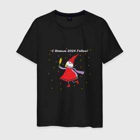 Мужская футболка хлопок с принтом Гномик девочка новогодняя в Тюмени, 100% хлопок | прямой крой, круглый вырез горловины, длина до линии бедер, слегка спущенное плечо. | Тематика изображения на принте: 
