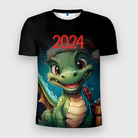 Мужская футболка 3D Slim с принтом 2024 Зеленый дракон  новый  год в Екатеринбурге, 100% полиэстер с улучшенными характеристиками | приталенный силуэт, круглая горловина, широкие плечи, сужается к линии бедра | 
