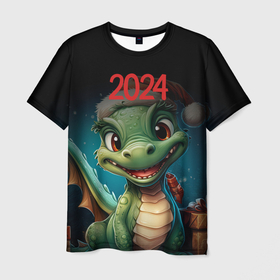 Мужская футболка 3D с принтом 2024 Зеленый дракон  новый  год в Екатеринбурге, 100% полиэфир | прямой крой, круглый вырез горловины, длина до линии бедер | 