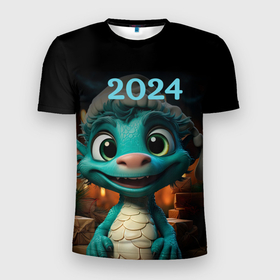Мужская футболка 3D Slim с принтом 2024  дракон  новый год в Екатеринбурге, 100% полиэстер с улучшенными характеристиками | приталенный силуэт, круглая горловина, широкие плечи, сужается к линии бедра | 