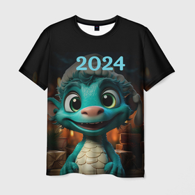 Мужская футболка 3D с принтом 2024  дракон  новый год в Екатеринбурге, 100% полиэфир | прямой крой, круглый вырез горловины, длина до линии бедер | 