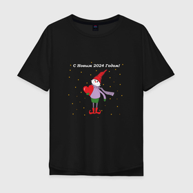 Мужская футболка хлопок Oversize с принтом Гном мальчик новогодний в Кировске, 100% хлопок | свободный крой, круглый ворот, “спинка” длиннее передней части | Тематика изображения на принте: 
