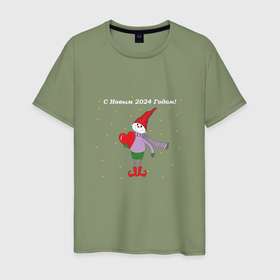 Мужская футболка хлопок с принтом Гном мальчик новогодний в Кировске, 100% хлопок | прямой крой, круглый вырез горловины, длина до линии бедер, слегка спущенное плечо. | Тематика изображения на принте: 