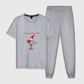 Мужская пижама хлопок с принтом Гном мальчик с сердечком в Тюмени, 100% хлопок | брюки и футболка прямого кроя, без карманов, на брюках мягкая резинка на поясе и по низу штанин
 | 