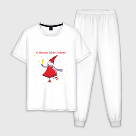 Мужская пижама хлопок с принтом Новый год девочка гном в Тюмени, 100% хлопок | брюки и футболка прямого кроя, без карманов, на брюках мягкая резинка на поясе и по низу штанин
 | 