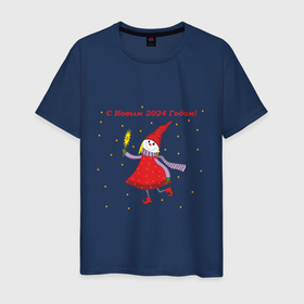 Мужская футболка хлопок с принтом Новый год девочка гном в Кировске, 100% хлопок | прямой крой, круглый вырез горловины, длина до линии бедер, слегка спущенное плечо. | 