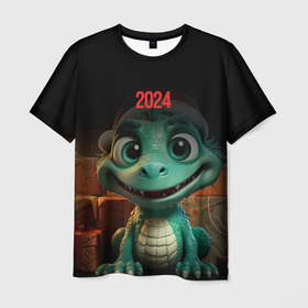 Мужская футболка 3D с принтом 2024  новый  год дракона в Екатеринбурге, 100% полиэфир | прямой крой, круглый вырез горловины, длина до линии бедер | 