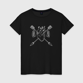 Женская футболка хлопок с принтом Разбитое сердце со стрелами в Санкт-Петербурге, 100% хлопок | прямой крой, круглый вырез горловины, длина до линии бедер, слегка спущенное плечо | 