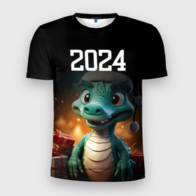 Мужская футболка 3D Slim с принтом Новый год 2024 символ года в Екатеринбурге, 100% полиэстер с улучшенными характеристиками | приталенный силуэт, круглая горловина, широкие плечи, сужается к линии бедра | 