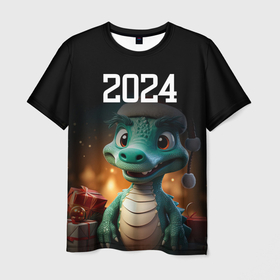 Мужская футболка 3D с принтом Новый год 2024 символ года в Екатеринбурге, 100% полиэфир | прямой крой, круглый вырез горловины, длина до линии бедер | 