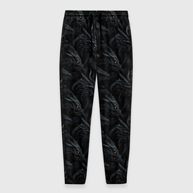 Мужские брюки 3D с принтом Черные драконы паттерн в Кировске, 100% полиэстер | манжеты по низу, эластичный пояс регулируется шнурком, по бокам два кармана без застежек, внутренняя часть кармана из мелкой сетки | 