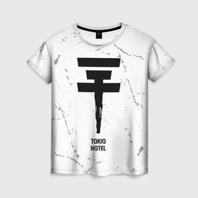 Женская футболка 3D с принтом Tokio Hotel glitch на светлом фоне в Новосибирске, 100% полиэфир ( синтетическое хлопкоподобное полотно) | прямой крой, круглый вырез горловины, длина до линии бедер | 