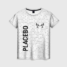 Женская футболка 3D с принтом Placebo glitch на светлом фоне вертикально , 100% полиэфир ( синтетическое хлопкоподобное полотно) | прямой крой, круглый вырез горловины, длина до линии бедер | 
