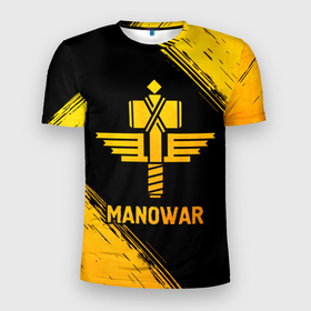Мужская футболка 3D Slim с принтом Manowar   gold gradient в Белгороде, 100% полиэстер с улучшенными характеристиками | приталенный силуэт, круглая горловина, широкие плечи, сужается к линии бедра | 