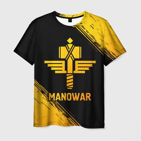 Мужская футболка 3D с принтом Manowar   gold gradient в Белгороде, 100% полиэфир | прямой крой, круглый вырез горловины, длина до линии бедер | 
