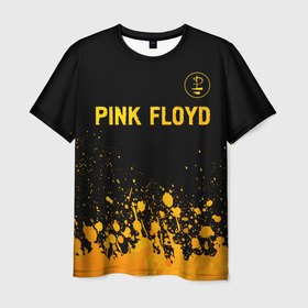 Мужская футболка 3D с принтом Pink Floyd   gold gradient посередине в Петрозаводске, 100% полиэфир | прямой крой, круглый вырез горловины, длина до линии бедер | 