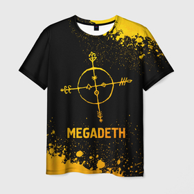 Мужская футболка 3D с принтом Megadeth   gold gradient , 100% полиэфир | прямой крой, круглый вырез горловины, длина до линии бедер | 