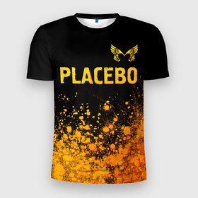 Мужская футболка 3D Slim с принтом Placebo   gold gradient посередине в Белгороде, 100% полиэстер с улучшенными характеристиками | приталенный силуэт, круглая горловина, широкие плечи, сужается к линии бедра | 