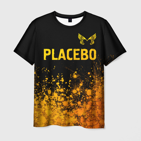 Мужская футболка 3D с принтом Placebo   gold gradient посередине в Екатеринбурге, 100% полиэфир | прямой крой, круглый вырез горловины, длина до линии бедер | 