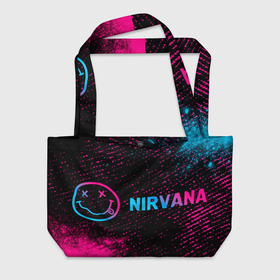 Пляжная сумка 3D с принтом Nirvana   neon gradient по горизонтали в Белгороде, 100% полиэстер | застегивается на металлическую кнопку; внутренний карман застегивается на молнию. Стенки укреплены специальным мягким материалом, чтобы защитить содержимое от несильных ударов
 | 