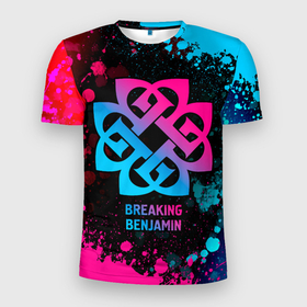 Мужская футболка 3D Slim с принтом Breaking Benjamin   neon gradient в Кировске, 100% полиэстер с улучшенными характеристиками | приталенный силуэт, круглая горловина, широкие плечи, сужается к линии бедра | 