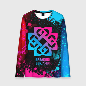 Мужской лонгслив 3D с принтом Breaking Benjamin   neon gradient в Ухте, 100% полиэстер | длинные рукава, круглый вырез горловины, полуприлегающий силуэт | 