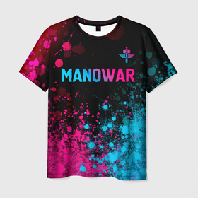 Мужская футболка 3D с принтом Manowar   neon gradient посередине в Белгороде, 100% полиэфир | прямой крой, круглый вырез горловины, длина до линии бедер | 