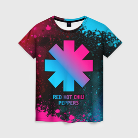 Женская футболка 3D с принтом Red Hot Chili Peppers   neon gradient , 100% полиэфир ( синтетическое хлопкоподобное полотно) | прямой крой, круглый вырез горловины, длина до линии бедер | 