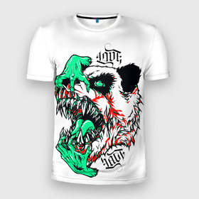Мужская футболка 3D Slim с принтом Angry panda zombie в Белгороде, 100% полиэстер с улучшенными характеристиками | приталенный силуэт, круглая горловина, широкие плечи, сужается к линии бедра | Тематика изображения на принте: 