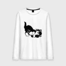 Мужской лонгслив хлопок с принтом Милый чёрно белый  котик , 100% хлопок |  | Тематика изображения на принте: 