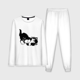 Мужская пижама с лонгсливом хлопок с принтом Милый чёрно белый  котик ,  |  | Тематика изображения на принте: 