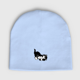 Мужская шапка демисезонная с принтом Милый чёрно белый  котик ,  |  | Тематика изображения на принте: 