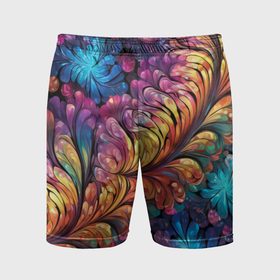 Мужские шорты спортивные с принтом Витиеватый разноцветный абстрактный узор ,  |  | 
