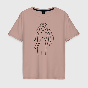Мужская футболка хлопок Oversize с принтом Нежный женский лайн арт силуэт в Курске, 100% хлопок | свободный крой, круглый ворот, “спинка” длиннее передней части | 