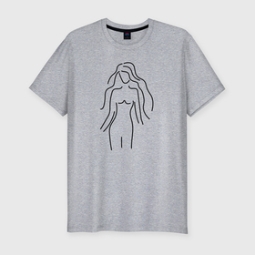 Мужская футболка хлопок Slim с принтом Нежный женский лайн арт силуэт , 92% хлопок, 8% лайкра | приталенный силуэт, круглый вырез ворота, длина до линии бедра, короткий рукав | 