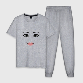 Мужская пижама хлопок с принтом Роблокс лицо девочки в Тюмени, 100% хлопок | брюки и футболка прямого кроя, без карманов, на брюках мягкая резинка на поясе и по низу штанин
 | 