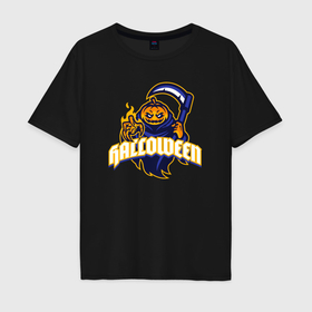 Мужская футболка хлопок Oversize с принтом Halloween fire в Тюмени, 100% хлопок | свободный крой, круглый ворот, “спинка” длиннее передней части | Тематика изображения на принте: 
