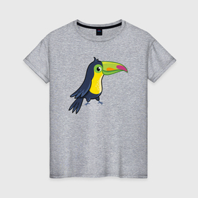 Женская футболка хлопок с принтом Птичка тукан в Петрозаводске, 100% хлопок | прямой крой, круглый вырез горловины, длина до линии бедер, слегка спущенное плечо | 