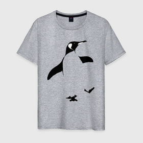 Мужская футболка хлопок с принтом Пингвин идёт трафарет в Екатеринбурге, 100% хлопок | прямой крой, круглый вырез горловины, длина до линии бедер, слегка спущенное плечо. | 