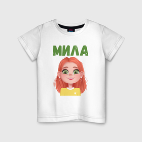 Детская футболка хлопок с принтом Мила   девочка улыбка в Петрозаводске, 100% хлопок | круглый вырез горловины, полуприлегающий силуэт, длина до линии бедер | 
