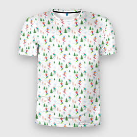 Мужская футболка 3D Slim с принтом Зимний горнолыжный курорт в Кировске, 100% полиэстер с улучшенными характеристиками | приталенный силуэт, круглая горловина, широкие плечи, сужается к линии бедра | 