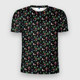 Мужская футболка 3D Slim с принтом Горнолыжный курорт  паттерн в Кировске, 100% полиэстер с улучшенными характеристиками | приталенный силуэт, круглая горловина, широкие плечи, сужается к линии бедра | 
