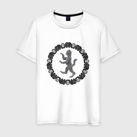 Мужская футболка хлопок с принтом Окружённый змеями геральдический кот в Санкт-Петербурге, 100% хлопок | прямой крой, круглый вырез горловины, длина до линии бедер, слегка спущенное плечо. | 
