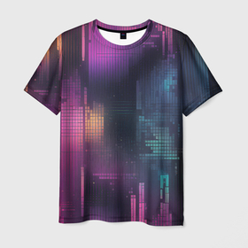 Мужская футболка 3D с принтом Цветные пиксели retro в Белгороде, 100% полиэфир | прямой крой, круглый вырез горловины, длина до линии бедер | 
