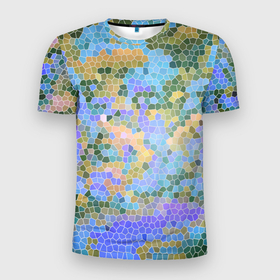 Мужская футболка 3D Slim с принтом Разноцветный витраж в Тюмени, 100% полиэстер с улучшенными характеристиками | приталенный силуэт, круглая горловина, широкие плечи, сужается к линии бедра | Тематика изображения на принте: 