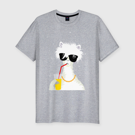 Мужская футболка хлопок Slim с принтом Лама   альпака с бокалом в Санкт-Петербурге, 92% хлопок, 8% лайкра | приталенный силуэт, круглый вырез ворота, длина до линии бедра, короткий рукав | 