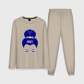 Мужская пижама с лонгсливом хлопок с принтом Овен знак зодиака девушка с луной в Курске,  |  | Тематика изображения на принте: 