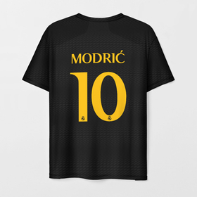 Мужская футболка 3D с принтом Лука Модрич Реал Мадрид форма 23 24 третья в Екатеринбурге, 100% полиэфир | прямой крой, круглый вырез горловины, длина до линии бедер | 