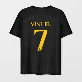Мужская футболка 3D с принтом Винисиус Жуниор Реал Мадрид форма 23 24 третья в Тюмени, 100% полиэфир | прямой крой, круглый вырез горловины, длина до линии бедер | 